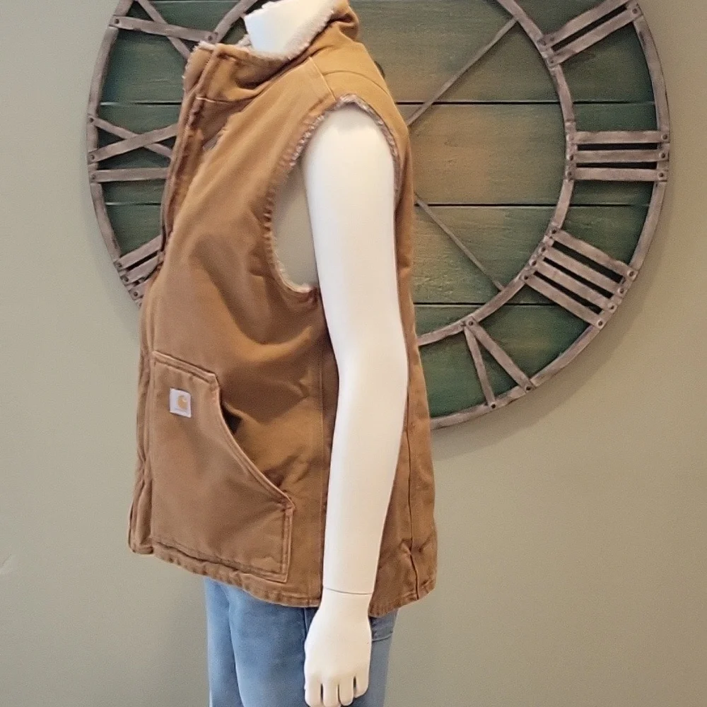 Carhartt  Women's Brown Sherpa-Lined Washed Duck Vest - Picture 3 of 16